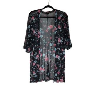 Lane Bryant Sheer Black Pink Blue  Floral Kimono Cárdigan/  Swim Cover up 18 -20